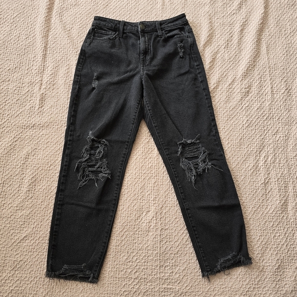 SO Women's Cotton High Rise Distressed Black Mom Jeans Size 5/27W - Picture 1 of 9